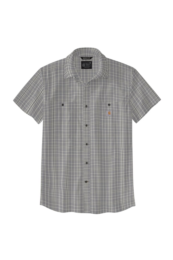 Men's Rugged Flex Relaxed Fit Lightweight Short-Sleeve Plaid Shirt, Carhartt Gray, Medium