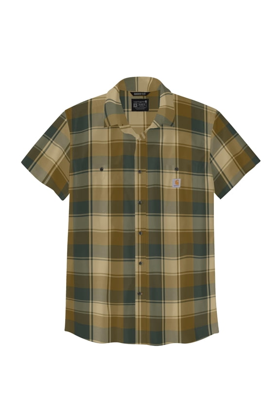 Men's Rugged Flex Relaxed Fit Lightweight Short-Sleeve Plaid Shirt, Forestry Green, Medium