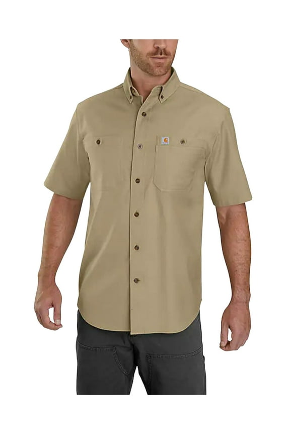 Men's Rugged Flex Rigby Short Sleeve Work Shirt, Dark Khaki, 2X-Large