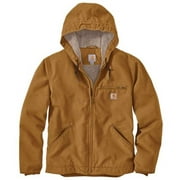 Carhartt Men's Washed Duck Sherpa-Lined Zip-Front Work Hooded Jacket Tall Brown XX-Large Tall  US