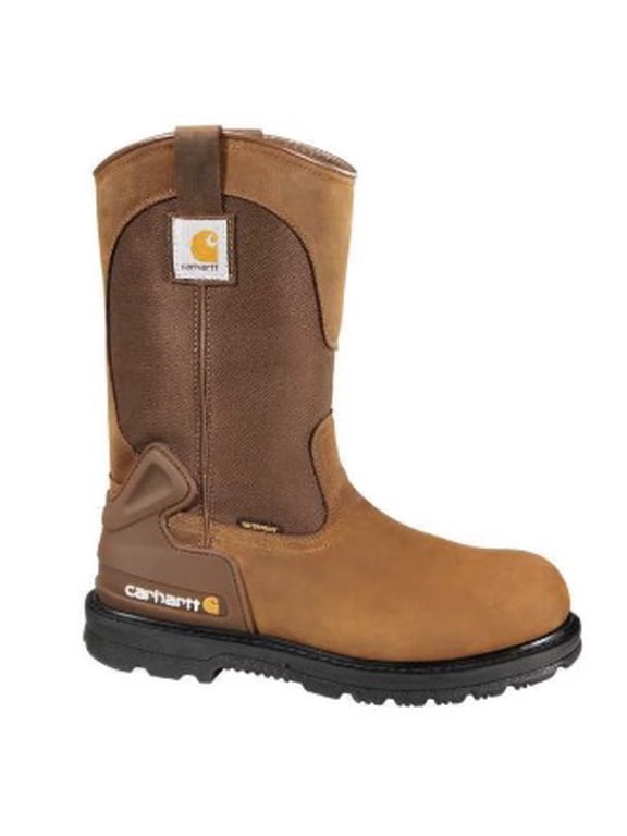 Men's Wellington Work Boot Leather Waterproof Brown Pull-On 12W CMP1100 11in Wide