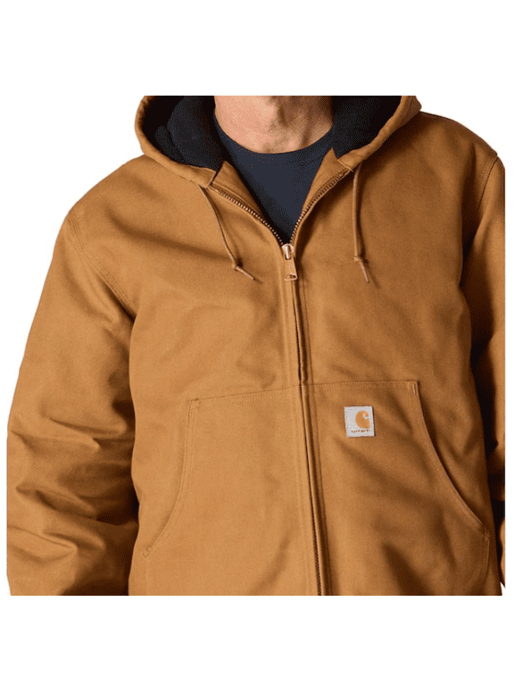 Men's Work Jacket Insulated Cotton Flannel Lined Hooded Brown Large 12oz 106673