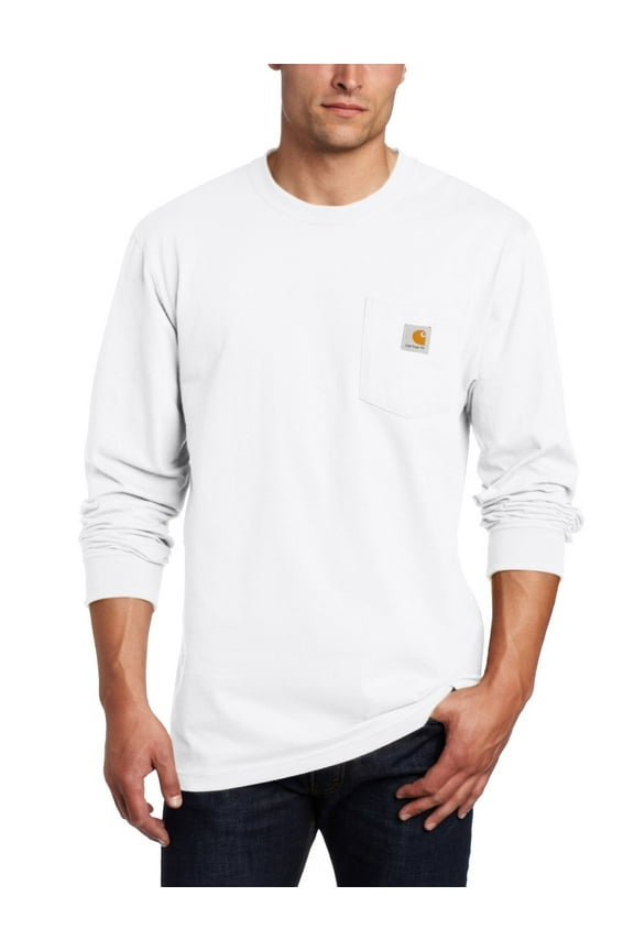 Mens Workwear Midweight Jersey Pocket Long-Sleeve T-Shirt, White, L