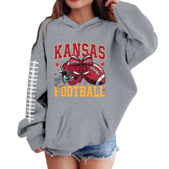 WhouRiu Big Girls' Hoodies and Sweatshirts Baseball Print Long Sleeve Pullover Hoodie Sweatshirt Gray,Sizes 9-10