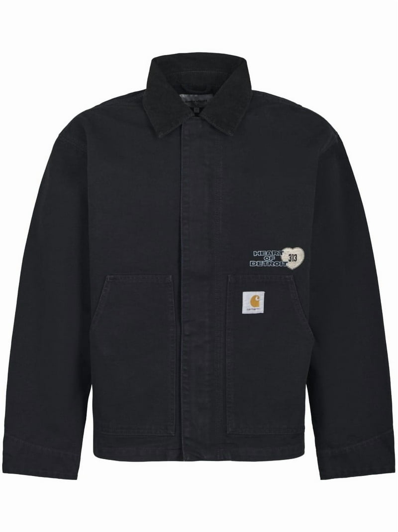 Carhartt Wip Textured Black Canvas Jacket With Bold Graphic