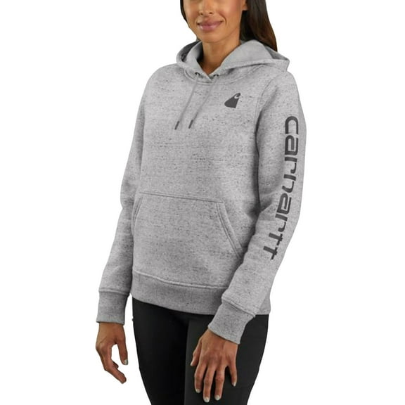 Carhartt Women's Clarksburg Sleeve Logo Hooded Sweatshirt Heather Grey X-Large