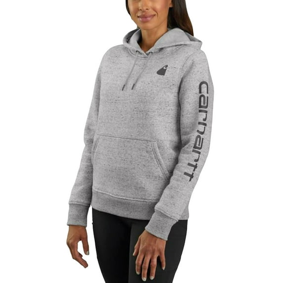 Carhartt Women's Clarksburg Sleeve Logo Hooded Sweatshirt Heather Grey X-Small