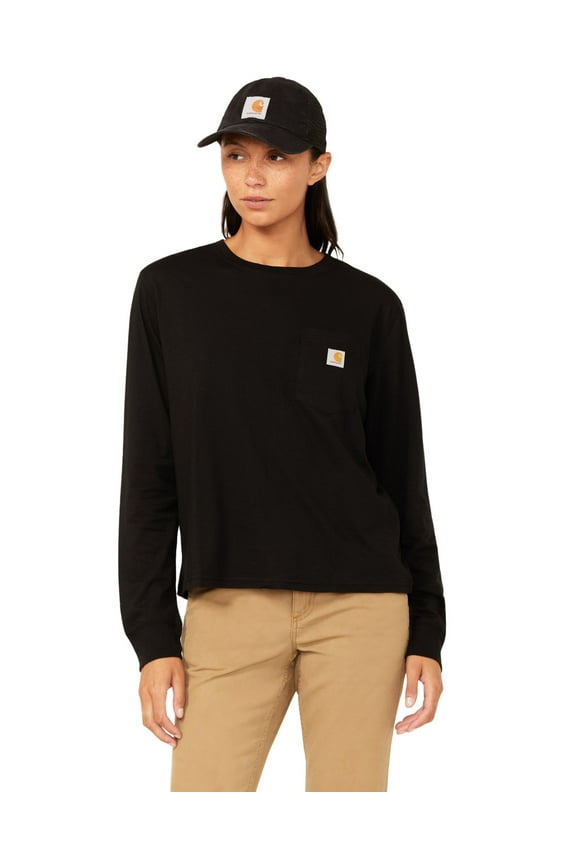 Carhartt Women's Loose Fit Lightweight Long Sleeve Pocket T-Shirt Black Small