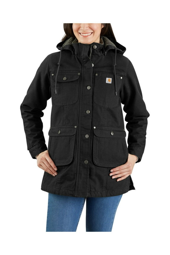 Women's Loose Fit Weathered Duck Coat Black Large