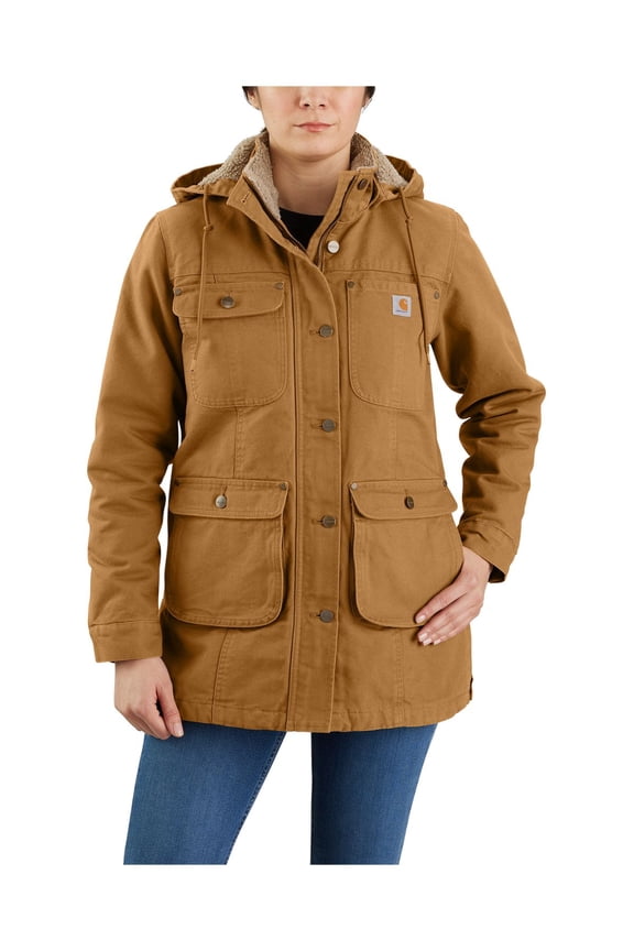 Women's Loose Fit Weathered Duck Coat Brown Small