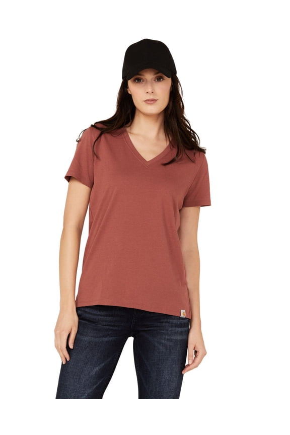 Women's Relaxed Fit Lightweight Short Sleeve V Neck T-Shirt Maroon Medium