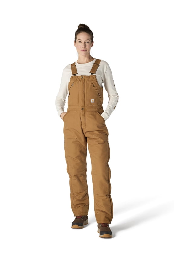 Womens Loose Fit Washed Duck Insulated Biberall Overall, Carhartt Brown, 1X US