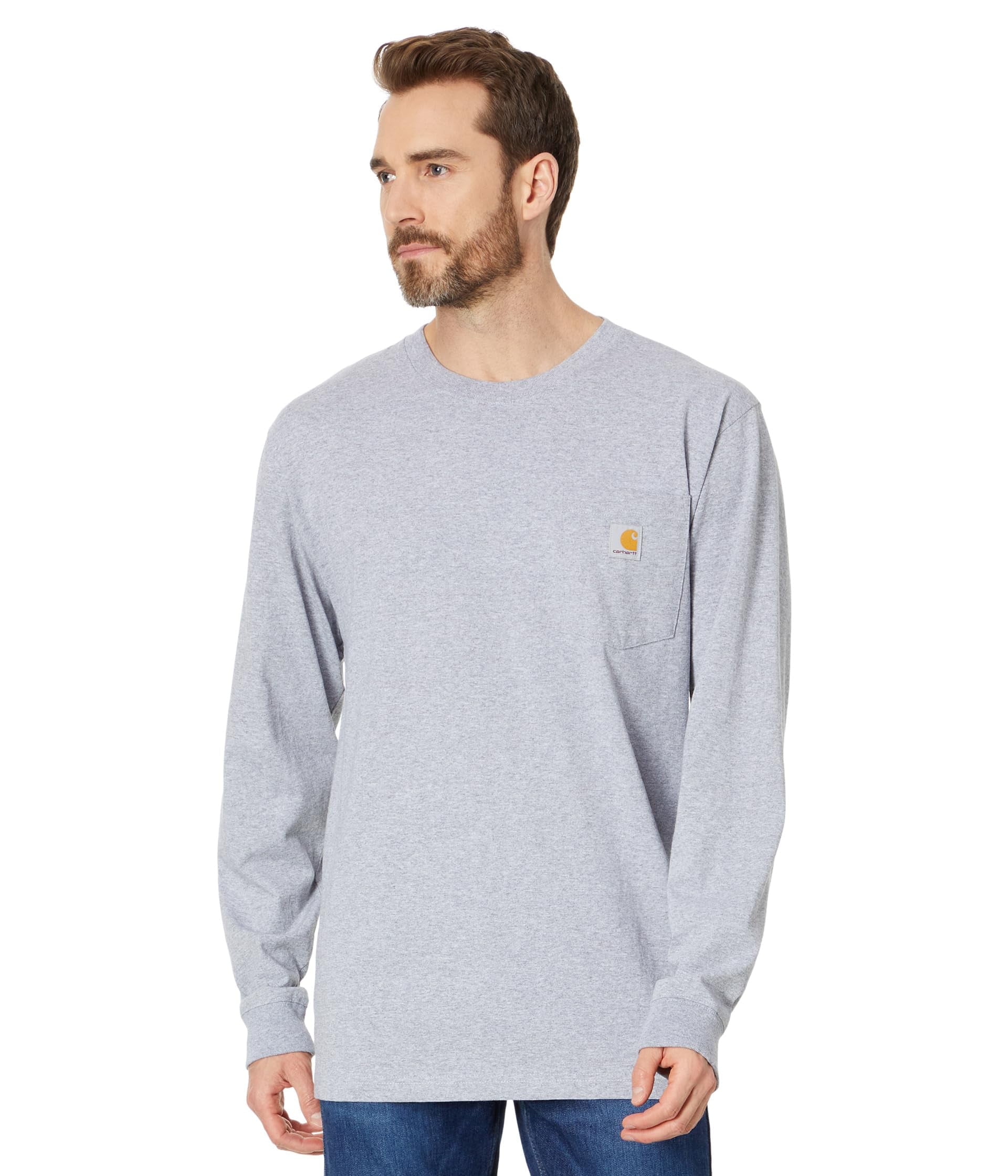 Reg Pock Carhartt Workwear Pocket L/FS Tee (Mens, Heather Gray, XSM (Reg), One ...