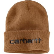 mens Knit Insulated Logo Graphic Cuffed Beanie Cold Weather Hat, Carhartt Brown, One Size US