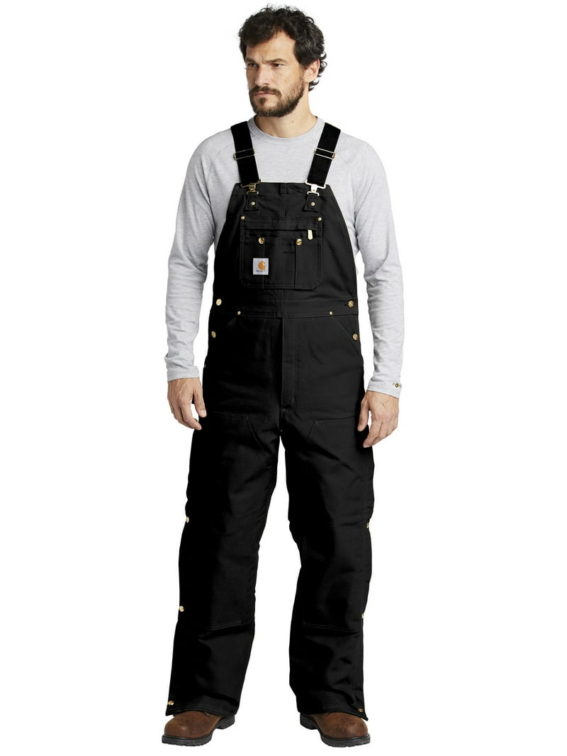 Carhartt mens Quilt Lined Zip To Thigh Bib Overalls Black 48 x 30