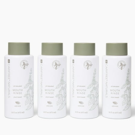 CariFree Naturals Mouth Rinse , pH Elevated, Fluoride-Free, with Magnolia Bark & Essential Oils, Organic Ingredients, Alcohol-Free, Dentist Recommended, Wild Mint Flavor, 16 Fl Oz, Pack of 4