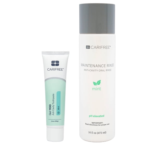 CariFree Prevention Kit Anticavity, Dye-Free, Enamel-Safe Cavity Protection Toothpaste and Mouthwash Kit, Mint, 2 Piece