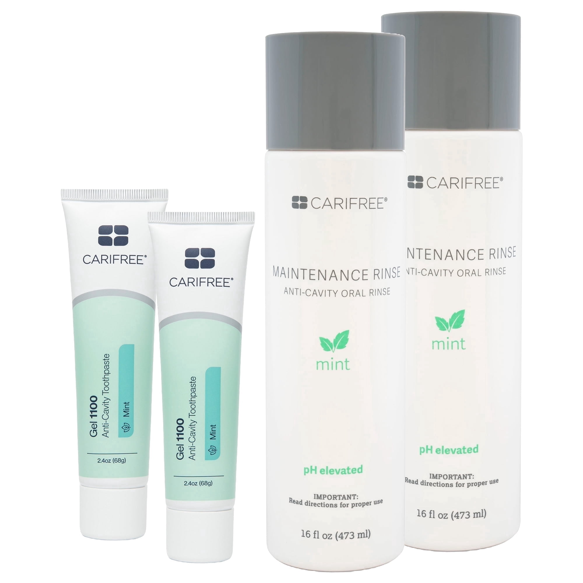CariFree Dye-Free Anticavity Enamel-Safe Cavity Protection Toothpaste Kit, Mint, 4 Piece