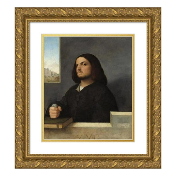 Cariani 12x14 Gold Ornate Wood Frame and Double Matted Museum Art Print Titled - Portrait of a Venetian Gentleman (C. 1510-1515)