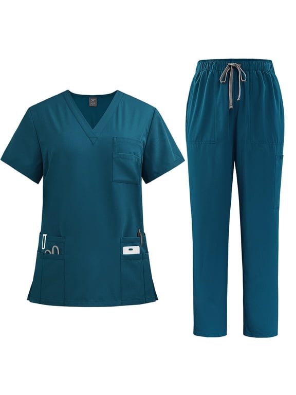 Caribbean Blue Doctor Nurse Work Uniforms Set Unisex Shirt & Pant Surgical Uniforms Set