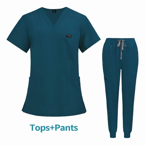 Caribbean Blue Medical Scrubs Uniforms Set Doctor Short Sleeve Surgical Uniforms Unisex Shirt & Pant Surgical Uniforms Set