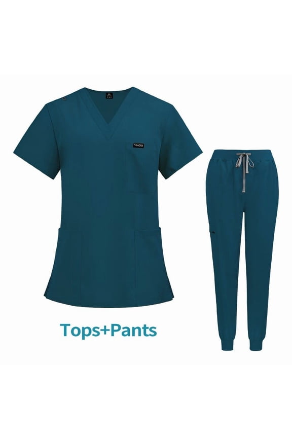Caribbean Blue Medical Scrubs Uniforms Set Doctor Short Sleeve Surgical Uniforms Unisex Shirt & Pant Surgical Uniforms Set