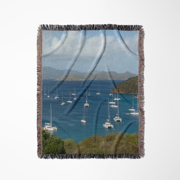 Caribbean, Bvi, Norman Island. Sailboats At Anchor In The Bight., Woven Blanket