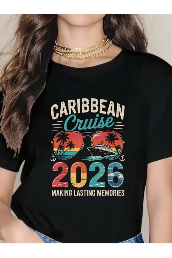 Caribbean Cruise 2026 Vacation Trip Matching Family Group T-Shirt - Breathable And Comfortable Round Neck Short Sleeve Summer Celebration Tops