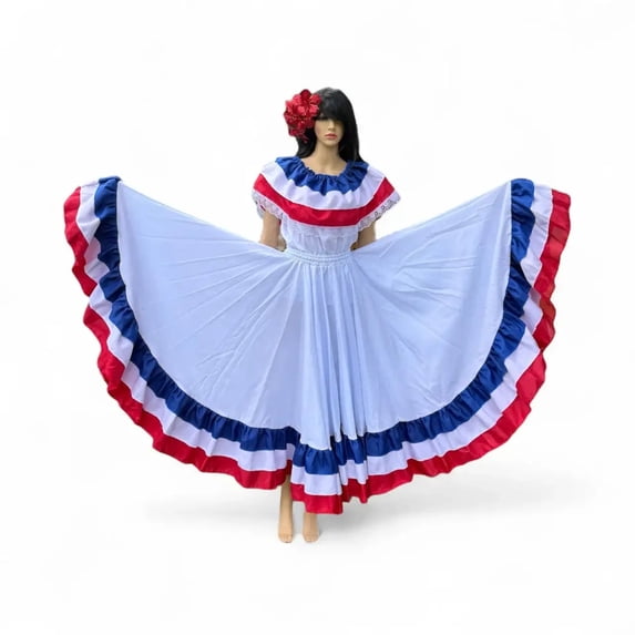 Caribbean Dancing Wide Dress with Flower Headpiece - Dominican Republic & Puerto Rico