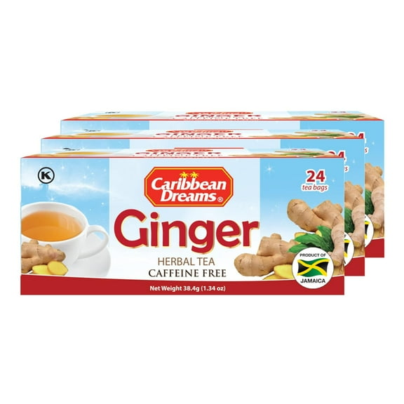 Caribbean Dreams Instant Ginger Tea, 100% Jamaica Ginger Root, 24 Tea Bags (Pack of 3) Total 72 Tea Bags