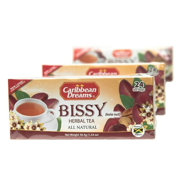 Caribbean Dreams Jamaican Bissy Tea (Kola Nut), 24 Tea Bags (Pack of 3)