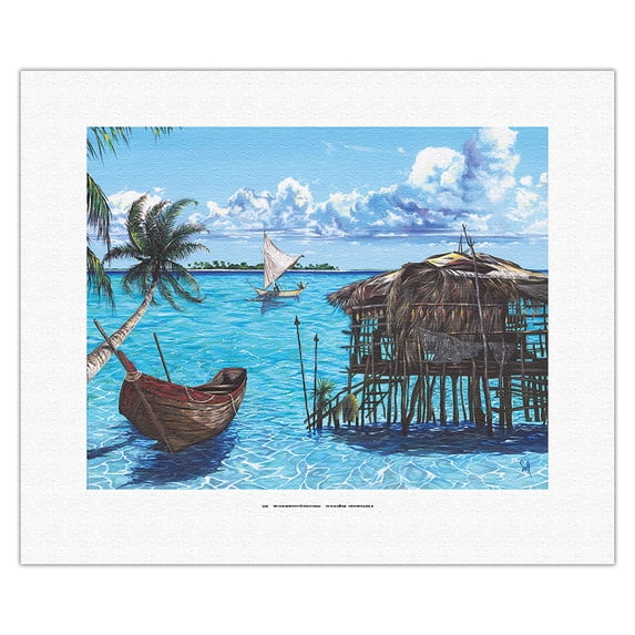 Caribbean Dreams - Paradise Ocean View - From an Original Color Painting by Scott Westmoreland - Fine Art Rolled Canvas Print 11in x 14in