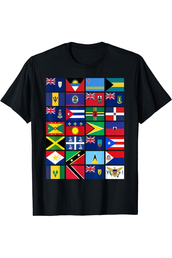 Caribbean Flags Unity Pride Souvenir Geography Gift T-Shirt Black Small