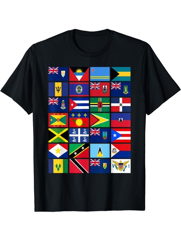 Caribbean Flags Unity Pride Souvenir Geography Gift T-Shirt Black Small