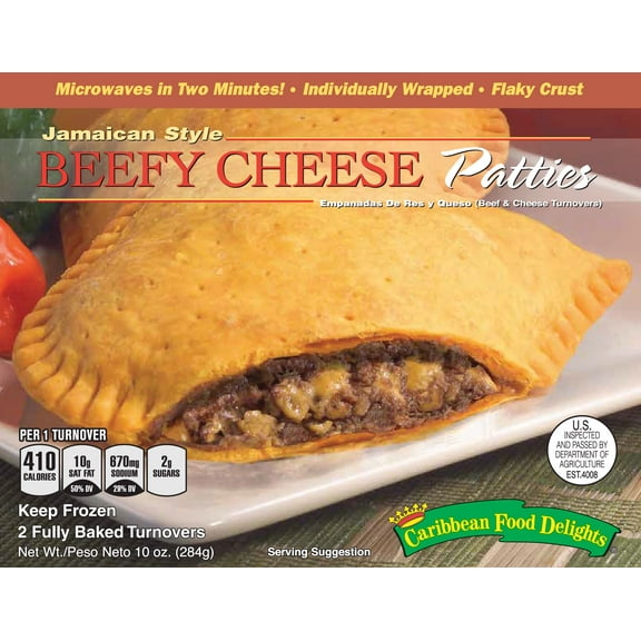 Caribbean Food Delights Jamaican Style Beefy Cheese Patties, 10 oz., 2 - 5 oz. Individually Wrapped Frozen Patties