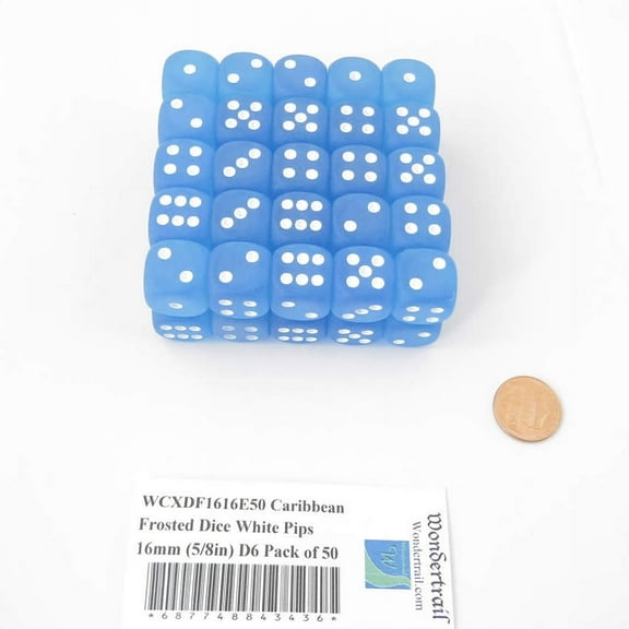 Caribbean Frosted Dice with White Pips 16mm (5/8in) D6 Pack of 50 Wondertrail