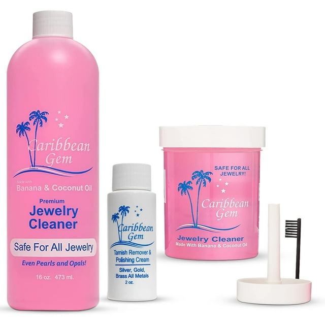 Caribbean Gem Jewelry Cleaner 8 oz & 16 oz Refill, Basket, Brush