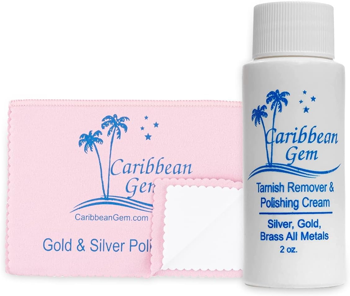 Caribbean Gem USA Polishing Cream | Safely Tarnish Remover Polishing Cream From Gold, Silver, and Platinum | 2OZ Bottle | With Polishing Cleaning Cloth | 1 Pack