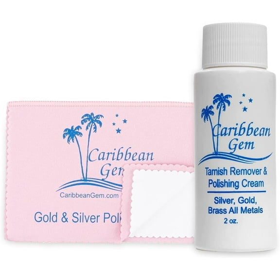 Caribbean Gem USA Polishing Cream | Safely Tarnish Remover Polishing Cream From Gold, Silver, and Platinum | 2OZ Bottle | With Polishing Cleaning Cloth | 1 Pack