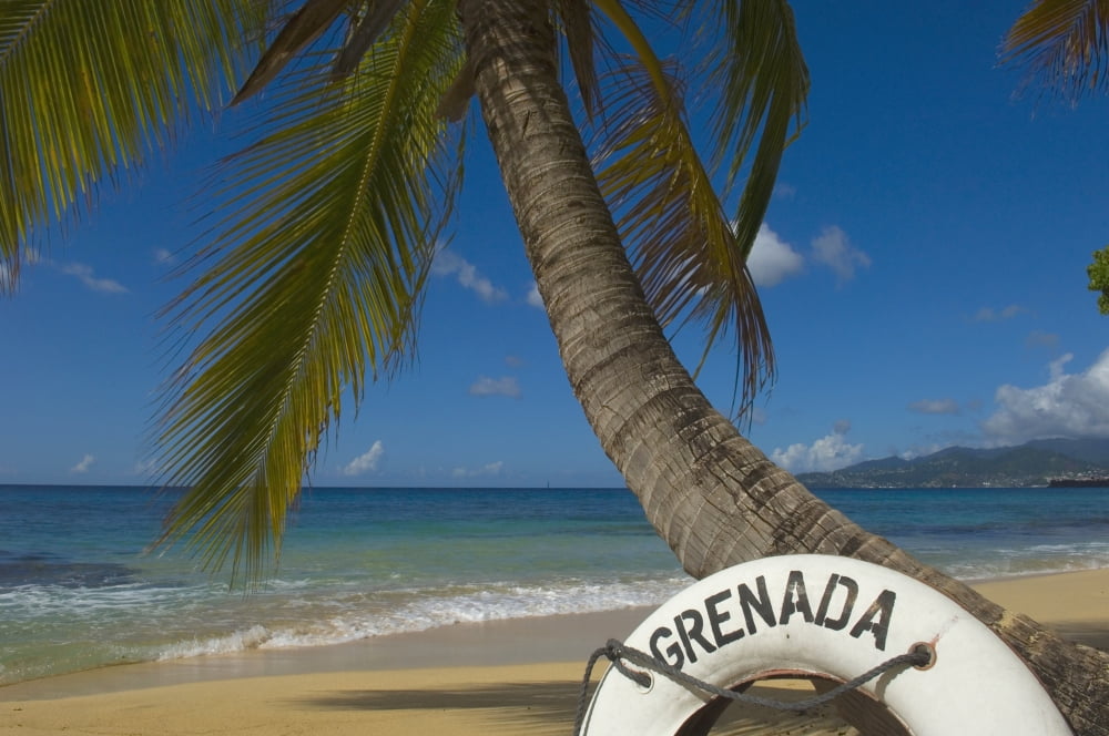 Caribbean Grenada Life buoy with Grenada written on it Magazine Beach Canvas Art - Chris Parker  Design Pics (19 x 12)