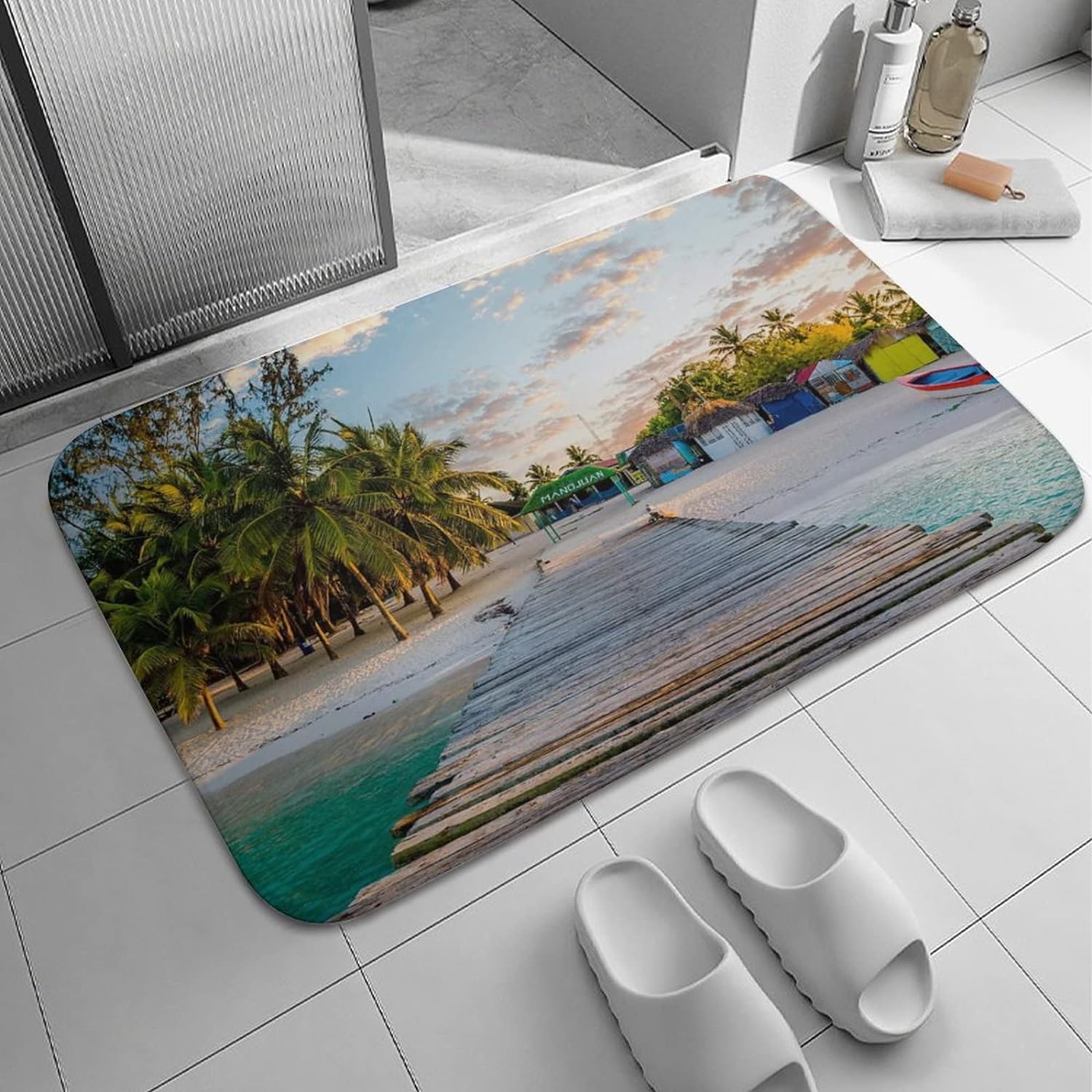 Caribbean Island Bath Rugs Absorbent Non Slip Door Mats Soft Carpet ...