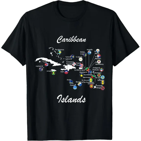 Caribbean Islands Flags And Map, Caribbean Sea Vacations Tee T-Shirt Unisex S-5XL Hot Trending Shirt, Vintage Birthday Gift