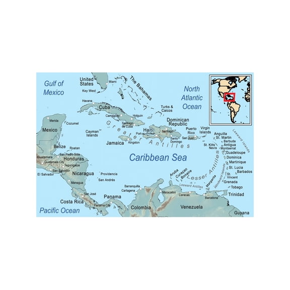 Caribbean Islands Geographic Chart Poster Educational Classroom Office Wall Decor Detailed Island Map Travel Guide