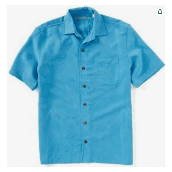 Caribbean Jacquard Short-Sleeve Woven Shirt, Aqua Blue, XL