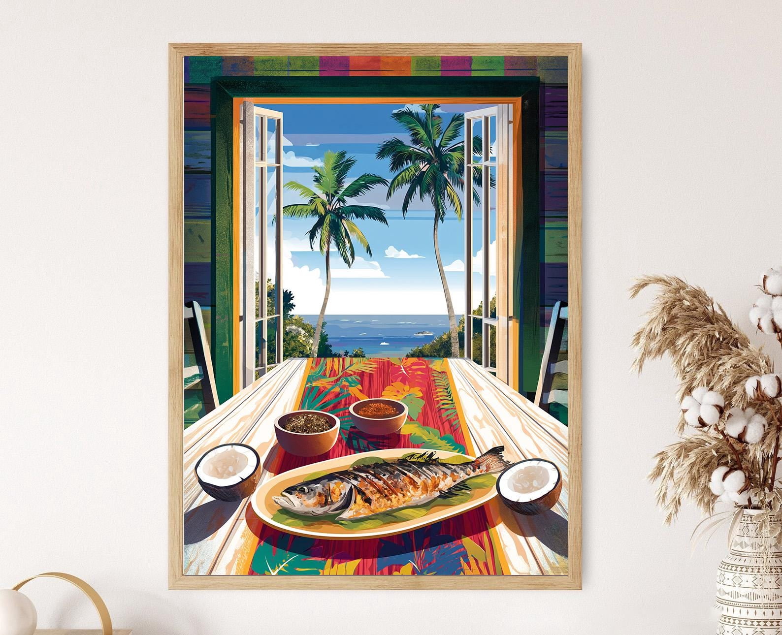 Caribbean Jerk Kitchen Table Coconut Spice Island Cooking Scene Fine ...
