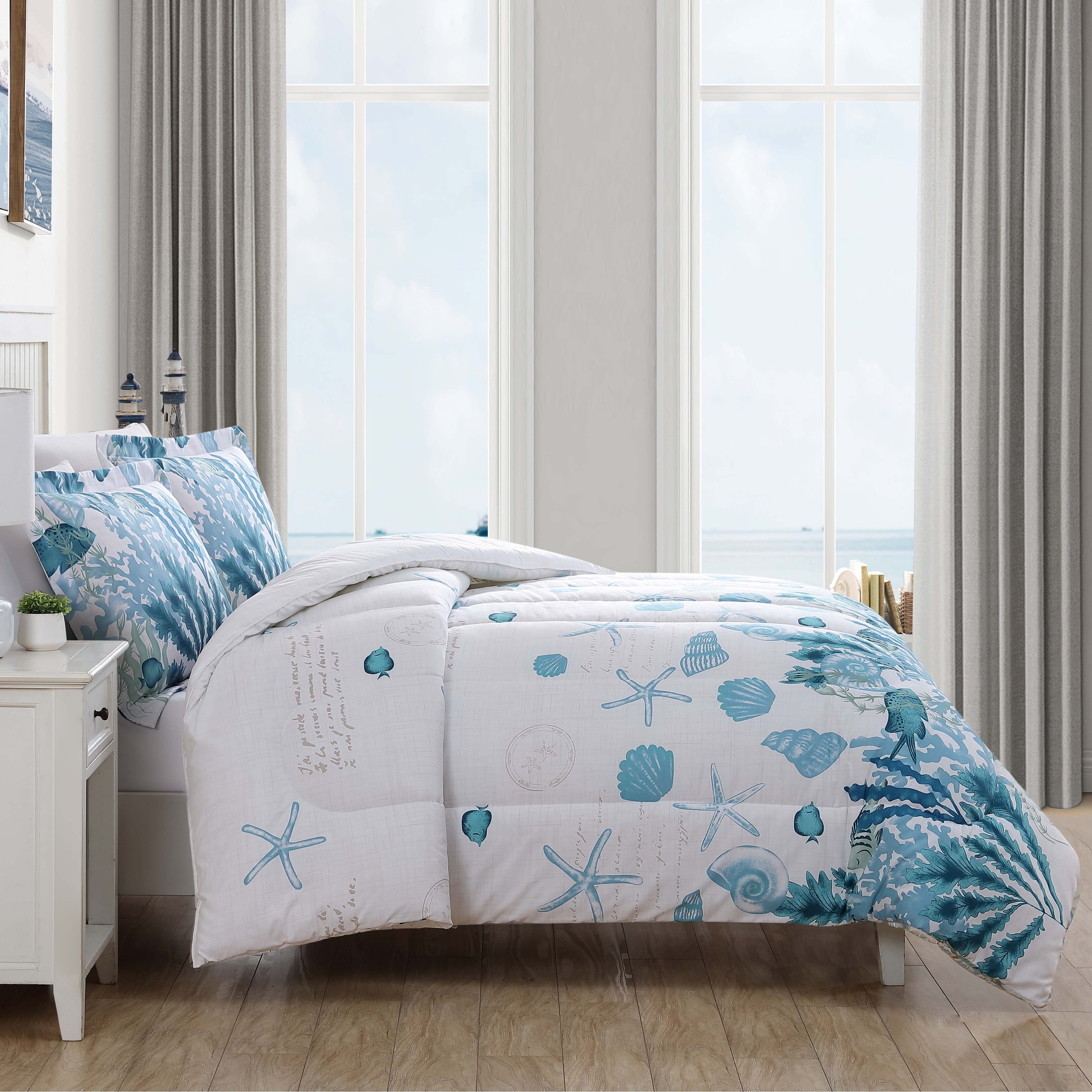 King Size Coastal Blue Microfiber Comforter Set