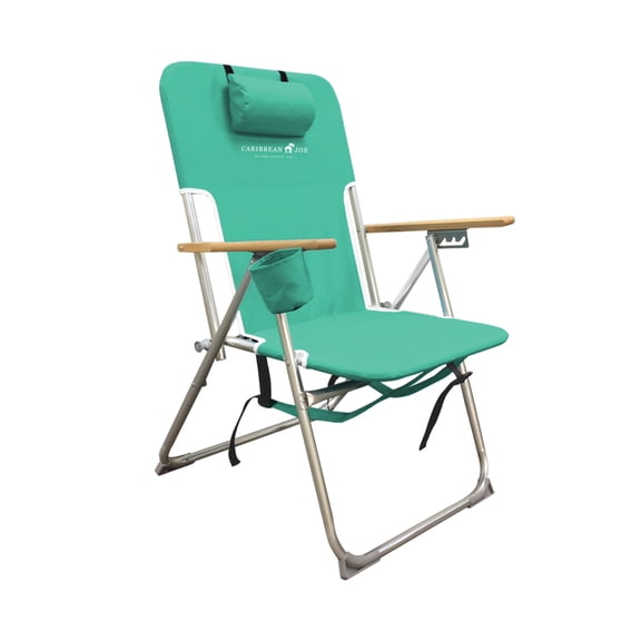 Caribbean Joe 4 Position Folding Beach Chair 300lb Capacity Backpack Straps