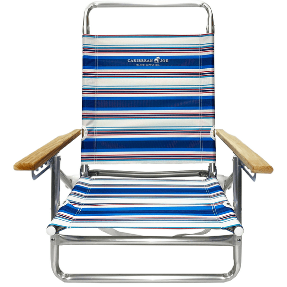 Caribbean Joe 5 Position Folding Beach Chair, Red White Blue Stripe