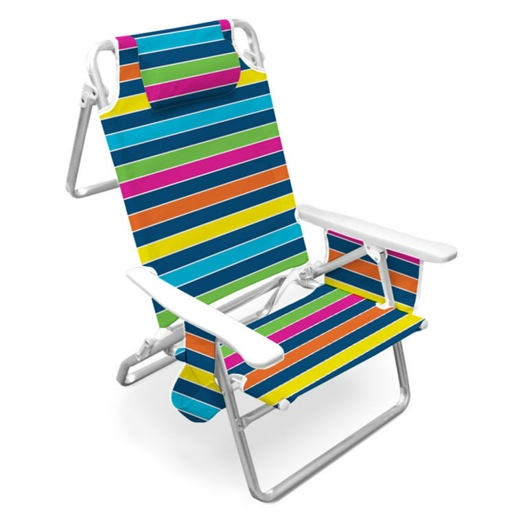 CARIBBEAN JOE Horizon Stripe, 5 Position w/Pillow, Shoulder Strap, Cup  Holder, Aluminum Frame 225 lbs. Capacity Reclining Beach Chair CJ-7750HS -  The Home Depot