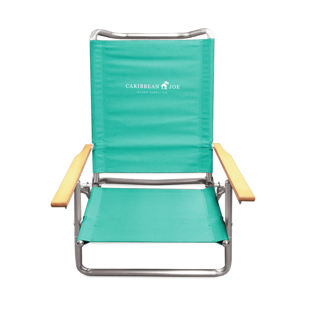 Teal 5-Position Folding Beach Chair with Wooden Armrests